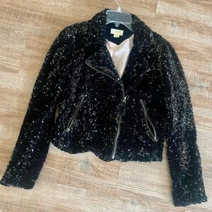 Maeve (Anthropologie) Malia Black Sequined Moto Jacket - Size Small - Like New